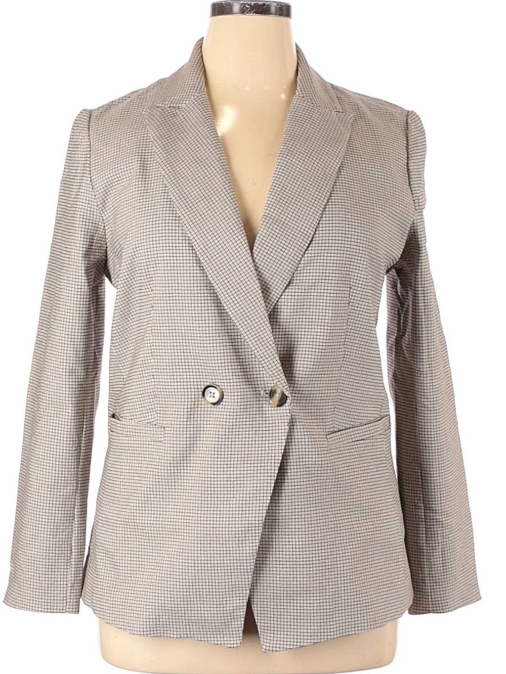 Rachel Zoe Boyfriend Blazer – Tan/Navy Micro Check | NWT | Size XL